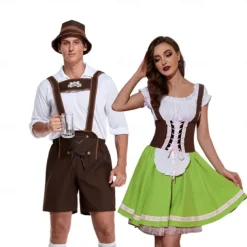 Couples Halloween Oktoberfest Beer Costume Dirndl Dress Lederhosen Bavarian Couple Oktoberfest Couple German Munich Traditional Style Wiesn Men's Women's Traditional Style Cloth Halloween Carnival