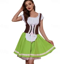 Couples Halloween Oktoberfest Beer Costume Dirndl Dress Lederhosen Bavarian Couple Oktoberfest Couple German Munich Traditional Style Wiesn Men's Women's Traditional Style Cloth Halloween Carnival