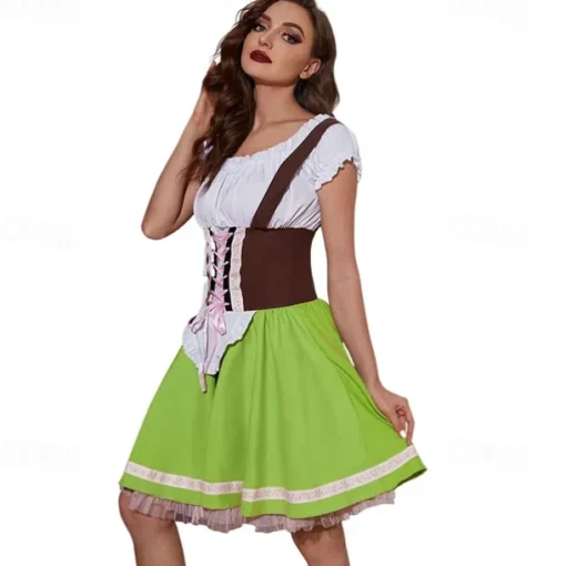 Couples Halloween Oktoberfest Beer Costume Dirndl Dress Lederhosen Bavarian Couple Oktoberfest Couple German Munich Traditional Style Wiesn Men's Women's Traditional Style Cloth Halloween Carnival