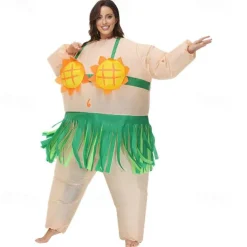 Couples Hawaiian Inflatable Costumes Halloween Group Couples Costumes All Movie Cosplay Funny Costume Green Leotard / Onesie Halloween Carnival Masquerade Cloth
