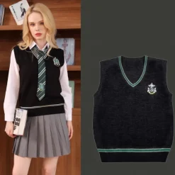 Couples Magic Harry Gryffin d'or Slytherin Sweater Knit Vest Men's Women's Boys Movie Cosplay Costume Party Masquerade Dailywear