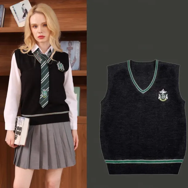 Couples Magic Harry Gryffin d'or Slytherin Sweater Knit Vest Men's Women's Boys Movie Cosplay Costume Party Masquerade Dailywear