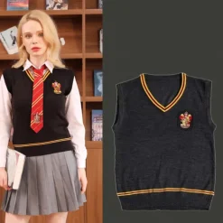 Couples Magic Harry Gryffin d'or Slytherin Sweater Knit Vest Men's Women's Boys Movie Cosplay Costume Party Masquerade Dailywear