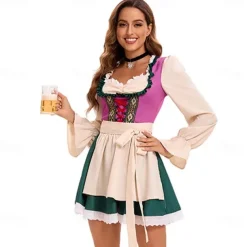 Couples Oktoberfest Beer Costume Dirndl Dress Trachtenkleider Lederhosen Oktoberfest Couple German Munich Wiesn Men's Women's Traditional Style Cloth Halloween Carnival