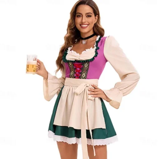 Couples Oktoberfest Beer Costume Dirndl Dress Trachtenkleider Lederhosen Oktoberfest Couple German Munich Wiesn Men's Women's Traditional Style Cloth Halloween Carnival