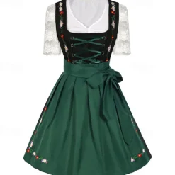 Couples Oktoberfest Beer Costume Dress Dirndl Trachtenkleider Maid Oktoberfest Couple Munich Wiesn Wiesn Men's Women's Traditional Style Cloth Halloween Carnival