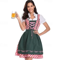 Couples Oktoberfest Beer Costume Blouse Shirt Dirndl Dress Lederhosen Bavarian Couple Oktoberfest Couple German Munich Wiesn Men's Women's Traditional Style Cloth Skirts Top Apron Halloween Carnival