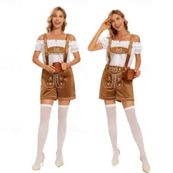 Couples Oktoberfest Beer Costume Blouse Shirt Lederhosen Oktoberfest Couple German Munich Wiesn Men's Women's Traditional Style Cloth Top Shorts Halloween Carnival Party