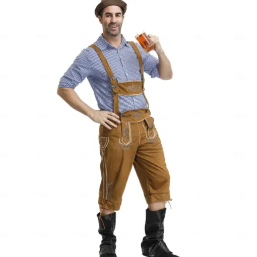 Couples Oktoberfest Beer Costume Blouse Shirt Lederhosen Oktoberfest Couple German Munich Wiesn Men's Women's Traditional Style Cloth Top Shorts Halloween Carnival Party