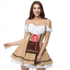 Couples Oktoberfest Beer Costume Dress Dirndl Trachtenkleider Lederhosen Maid Oktoberfest Couple German Munich Wiesn Men's Women's Traditional Style Cloth Halloween Carnival