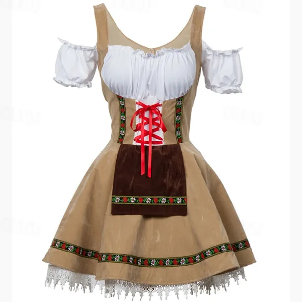 Couples Oktoberfest Beer Costume Dress Dirndl Trachtenkleider Lederhosen Maid Oktoberfest Couple German Munich Wiesn Men's Women's Traditional Style Cloth Halloween Carnival