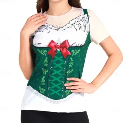 Couples Oktoberfest Beer Costume T-shirt Oktoberfest Beer Oktoberfest Couple Sexy Street Style German Wiesn Men's Women's Traditional Style Cloth T-shirt Halloween Carnival