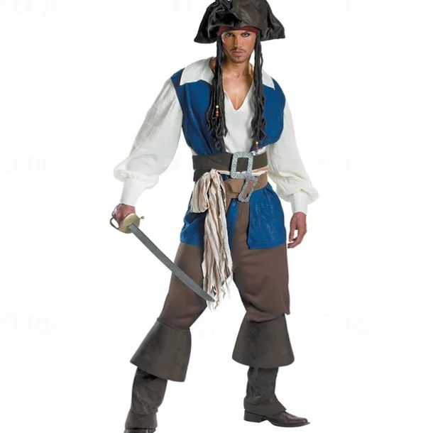 Couples Pirate Halloween Group Couples Costumes Men's Women's Movie Cosplay Cosplay Costumes Blue Vest Top Pants Halloween Carnival Masquerade