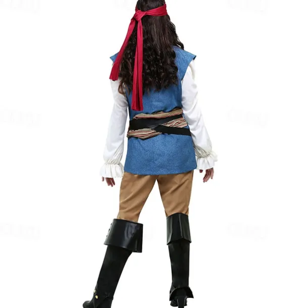 Couples Pirate Halloween Group Couples Costumes Men's Women's Movie Cosplay Cosplay Costumes Blue Vest Top Pants Halloween Carnival Masquerade