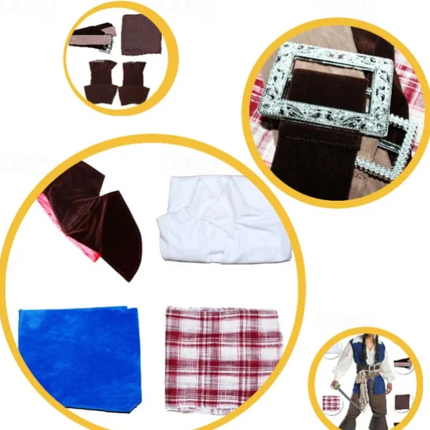 Couples Pirate Halloween Group Couples Costumes Men's Women's Movie Cosplay Cosplay Costumes Blue Vest Top Pants Halloween Carnival Masquerade