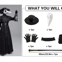 Couples Plague Doctor Costume Cloak Halloween Couples Costumes Cosplay Medieval Steampunk Priest Renaissance Costume Outfits Cloak Cape