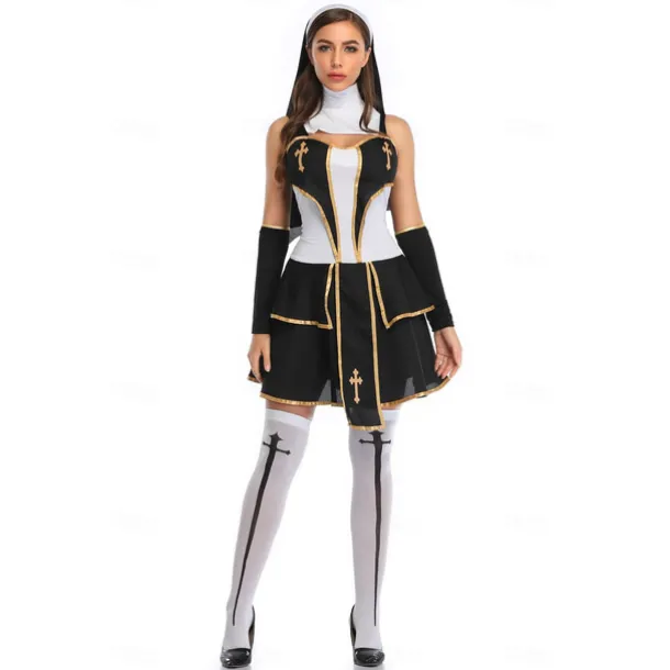 Couples Priest Nun Cosplay Costume Outfits Couples' Costumes Adults' Unisex Cosplay Costume Party Carnival Masquerade Easy Halloween Costumes