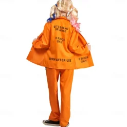 Couples Prisoner Harley Quinn Halloween Group Couples Costumes Men's Women's Movie Cosplay Cosplay Costumes Orange Top Pants Halloween Carnival Masquerade