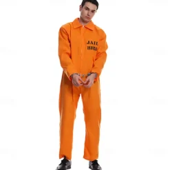 Couples Prisoner Harley Quinn Halloween Group Couples Costumes Men's Women's Movie Cosplay Cosplay Costumes Orange Top Pants Halloween Carnival Masquerade