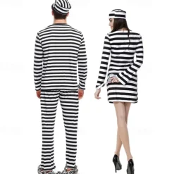 Couples Prisoner Outfits Funny Costume Couples' Costumes Unisex Movie Cosplay Cosplay Black Costume Carnival Masquerade Easy Carnival Costumes