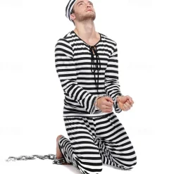 Couples Prisoner Outfits Funny Costume Couples' Costumes Unisex Movie Cosplay Cosplay Black Costume Carnival Masquerade Easy Carnival Costumes