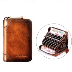 Cow Leather Multi Function ID Credit Card Holder Money Bag Coin Purse 12/20 Cards Rfid Protection Wallets Vintage Thin Short