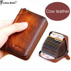Cow Leather Multi Function ID Credit Card Holder Money Bag Coin Purse 12/20 Cards Rfid Protection Wallets Vintage Thin Short