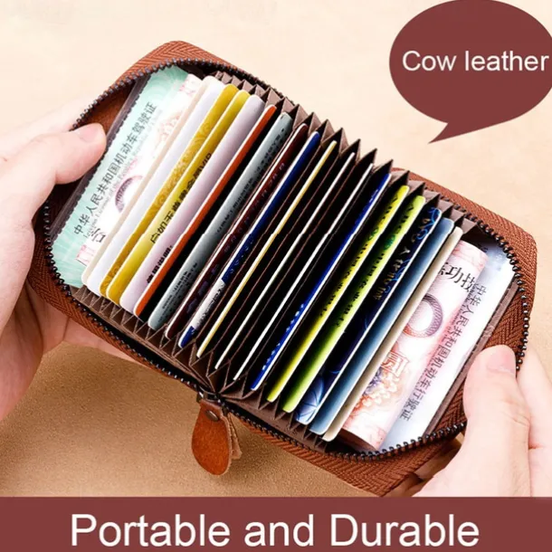 Cow Leather Multi Function ID Credit Card Holder Money Bag Coin Purse 12/20 Cards Rfid Protection Wallets Vintage Thin Short