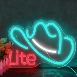 Cowboy Hat Light Neon Signs Ice Blue for Wall Blue LED Neon Lights USB Neon Wall Light Neon Bar Light Up Sign for Bedroom Party Pub Game Zone Decoration