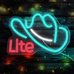 Cowboy Hat Light Neon Signs Ice Blue for Wall Blue LED Neon Lights USB Neon Wall Light Neon Bar Light Up Sign for Bedroom Party Pub Game Zone Decoration