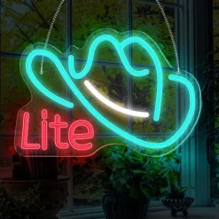 Cowboy Hat Light Neon Signs Ice Blue for Wall Blue LED Neon Lights USB Neon Wall Light Neon Bar Light Up Sign for Bedroom Party Pub Game Zone Decoration