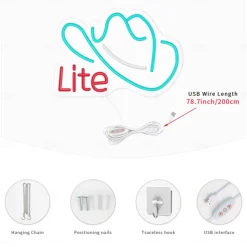 Cowboy Hat Light Neon Signs Ice Blue for Wall Blue LED Neon Lights USB Neon Wall Light Neon Bar Light Up Sign for Bedroom Party Pub Game Zone Decoration