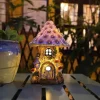 Craft Miniature House Solar Powered Led Light Garden Fairy Outdoor Walkway Sun Flower Resin Cottage Village Lamp Decoration