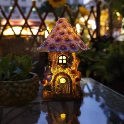 Craft Miniature House Solar Powered Led Light Garden Fairy Outdoor Walkway Sun Flower Resin Cottage Village Lamp Decoration