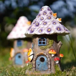 Craft Miniature House Solar Powered Led Light Garden Fairy Outdoor Walkway Sun Flower Resin Cottage Village Lamp Decoration