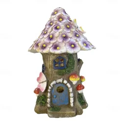 Craft Miniature House Solar Powered Led Light Garden Fairy Outdoor Walkway Sun Flower Resin Cottage Village Lamp Decoration