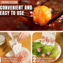 Creative Kitchen Triple Meatball Maker,Meat Baller Spoon with Cutting Spade,DIY Meatball Making Set,Home Cooking Tools for Quick Cooping Cookie Dough Or Sorbet
