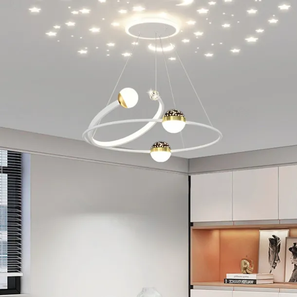 Creative LED Chandelier, Dimmable 48W Pedant Light with Remote Control, Acrylic Shade with Star Projection Pendant Light Fixtures, Pendant Lighting for Kitchen Dining Room Living Room