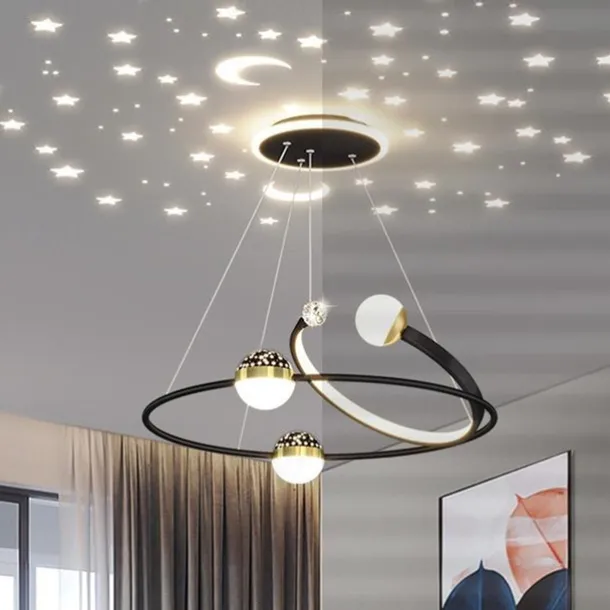 Creative LED Chandelier, Dimmable 48W Pedant Light with Remote Control, Acrylic Shade with Star Projection Pendant Light Fixtures, Pendant Lighting for Kitchen Dining Room Living Room