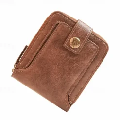 Credit Card Holder Wallet Men's PU Leather Solid Color Business Wallet Card Holder With Zipper & Button Valentine's Day Gift