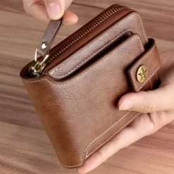 Credit Card Holder Wallet Men's PU Leather Solid Color Business Wallet Card Holder With Zipper & Button Valentine's Day Gift