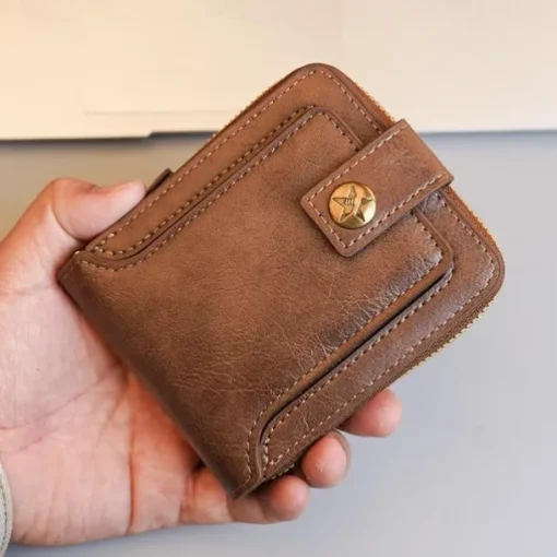Credit Card Holder Wallet Men's PU Leather Solid Color Business Wallet Card Holder With Zipper & Button Valentine's Day Gift