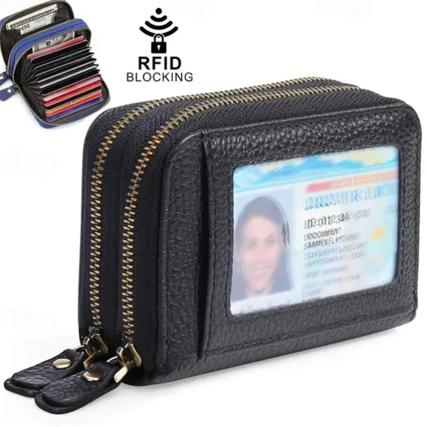 Credit Card Holder Wallet Genuine Leather Name Card Holder Luxury with Magnetic Shut Single Compartment for Women Men