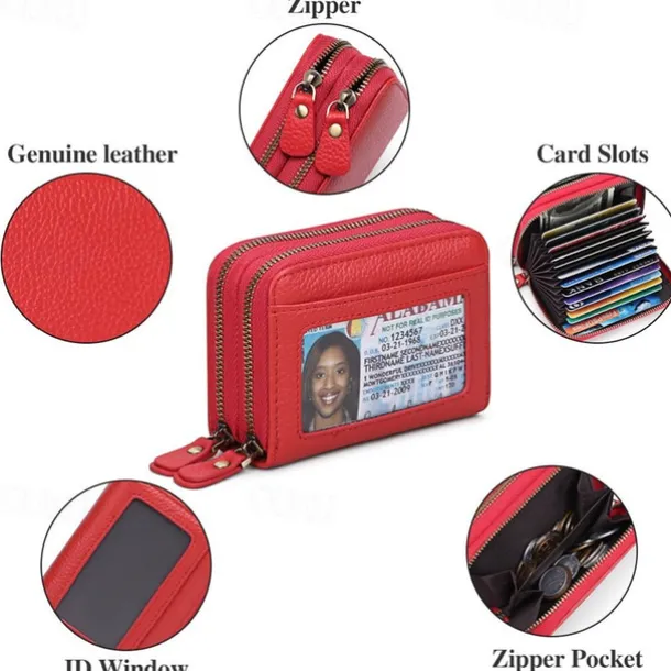 Credit Card Holder Wallet Genuine Leather Name Card Holder Luxury with Magnetic Shut Single Compartment for Women Men