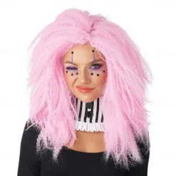 Crimped 'N Kooky Pink Wig for Women Halloween Cosplay Party Wigs