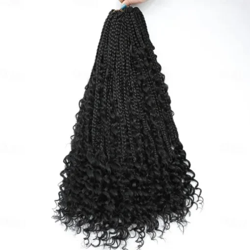 Crochet Box Braids Curly Ends 144 Strands 22 Inch Bohomian Crochet Braids Box Braids 3X Goddess Box Braids Crochet Hair Synthetic Crochet Braids Hair Extensions