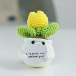 Crochet Positive Cactus Handmade Knitted Cactus Toy Cute Funny Potato Emotional Positive Life Doll Ornaments Gifts with Encouraging Card for Adults Kids Friends Room Office Desktop Decor