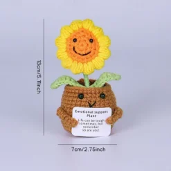 Crochet Positive Cactus Handmade Knitted Cactus Toy Cute Funny Potato Emotional Positive Life Doll Ornaments Gifts with Encouraging Card for Adults Kids Friends Room Office Desktop Decor