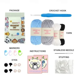 Crochetta Crochet Kit for Beginners - Crochet Starter Kit with Video Tutorials, Learn to Crochet Kits for Adults and Kids Crochet Material Package Crochet Set Animal Hook Weaving DIY Animal English Instruction Manual Video