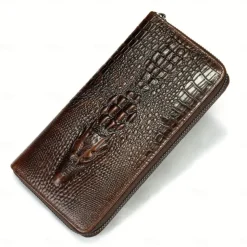 Crocodile Pattern Vintage Genuine Leather Long Wallet For men - Large Capacity Clutch Bag Multi-card Card Holder Coin Purse Wallet